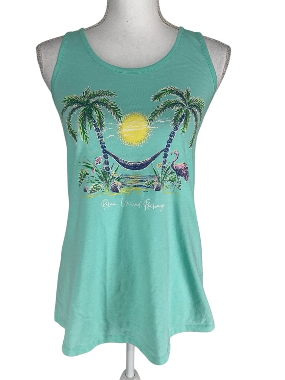 PLATINUM DELTA APPAREL / Teal tropical Tank Top / Medium / Surf Summer Vacation